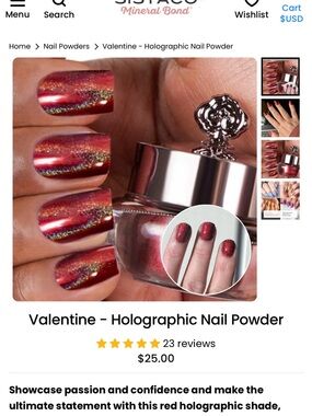 Sistaco Valentine Holographic Nail Powder - Shimmery Red